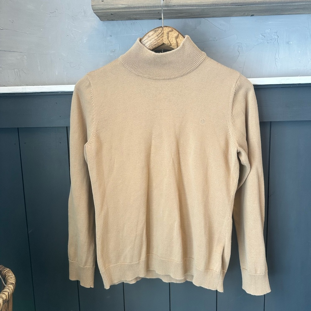 Lauren Ralph Lauren Womens Tan Cotton Knit Mock Neck‎ Long Sleeve Top Size L